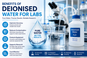 Deionised water used in laboratories for accurate testing and equipment protection