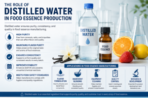 Distilled water in food essence production