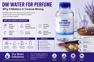 DM Water for Perfume used in incense perfume mixing to improve fragrance stability, clarity, and shelf life during manufacturing.